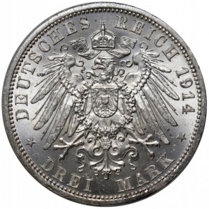 Реверс монеты Пруссия, 3 марки, 1914