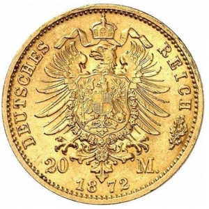 Реверс монеты Пруссия, 20 марок, 1871-1873
