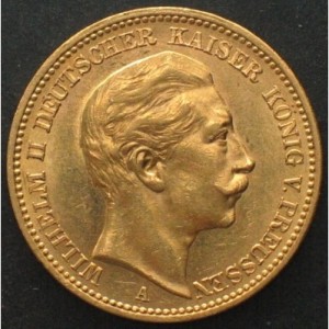 Аверс монеты Пруссия, 20 марок, 1888-1889