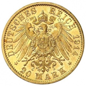 Реверс монеты Пруссия, 20 марок, 1913-1915