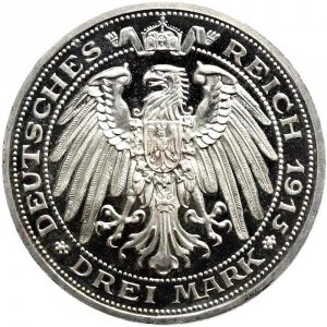 Реверс монеты Пруссия, 3 марки, 1915, 100 лет присоединению Мансфельда