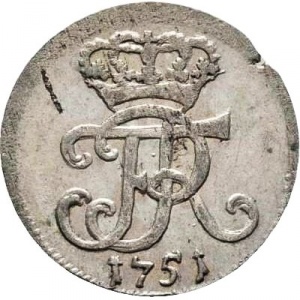 Аверс монеты Пруссия, 1/24 талера, 1751-1752, Дата на аверсе и реверсе