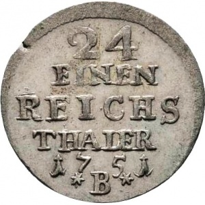 Реверс монеты Пруссия, 1/24 талера, 1751-1752, Дата на аверсе и реверсе