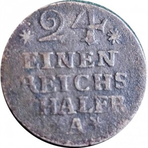 Реверс монеты Пруссия, 1/24 талера, 1753-1763, Дата на аверсе разделена монограммой