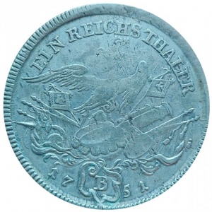 Реверс монеты Пруссия, 1 рейхсталер, 1750-1752, Отметка монетного двора "B"