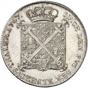 Реверс монеты Пруссия, 1 талер, 1766-1767, Щит с гербами на реверсе