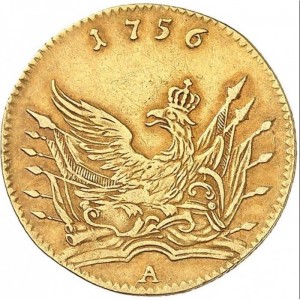 Реверс монеты Пруссия, ½ дьёра, 1755-1756