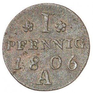 Реверс монеты Пруссия, 1 пфенниг, 1804-1806, Фридрих Вильгельм III, маленькая "W"