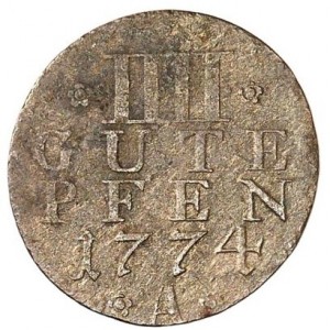 Реверс монеты Пруссия, 4 пфеннига, 1774