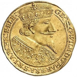 Аверс монеты Пруссия, 1 дукат, 1635-1639, 8-составной герб на реверсе
