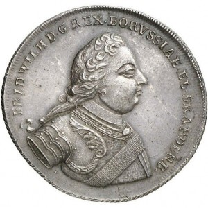 Аверс монеты Пруссия, 1 талер, 1719, Гербовый щит с короной на реверсе, надпись в конце легенды: «BRANDENB»