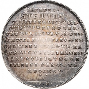 Реверс монеты Пруссия, ½ талера, 1721, Дань уважения Штеттину /прямая надпись/