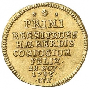 Реверс монеты Пруссия, ½ дуката, 1706-1712, Свадьба Фридриха Вильгельма и Софии Доротеи