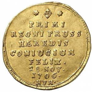 Реверс монеты Пруссия, 1 дукат, 1706, Свадьба Фридриха Вильгельма и Софии Доротеи