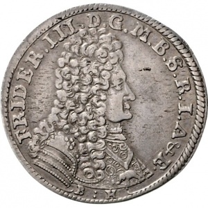 Аверс монеты Пруссия, ⅓ талера, 1692-1693, Отметка монетного двора "BH" - Минден