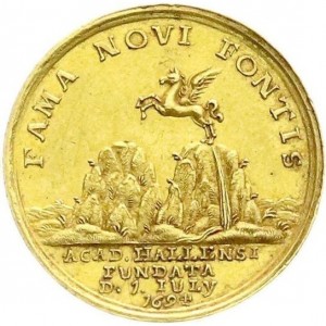 Реверс монеты Пруссия, 3 дуката, 1694, Основание Университета Галле