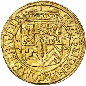 Реверс монеты Пруссия, 1 дукат, 1648, Герб с 5 полями