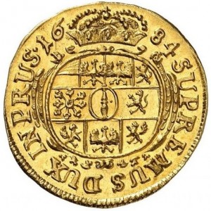 Реверс монеты Пруссия, 1 дукат, 1676-1686, Коронованный герб на реверсе