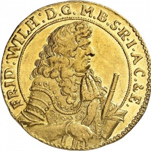 Аверс монеты Пруссия, 1 дукат, 1686-1688, Корабль на реверсе
