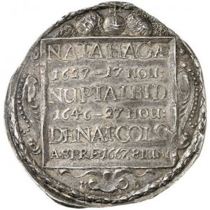 Реверс монеты Пруссия, ½ талера, 1667, Смерть жены Фридриха Вильгельма, Луизы Генриетты /6-строчная надпись на реверсе/