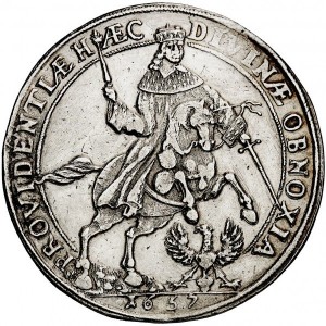 Аверс монеты Пруссия, 1 талер, 1657, Достижение суверенитета над Восточной Пруссией /орел под конем/