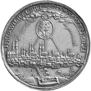 Аверс монеты Пруссия, 1 талер, 1681, Дань уважения городу Мадгебургу