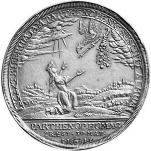 Реверс монеты Пруссия, 1 талер, 1681, Дань уважения городу Мадгебургу