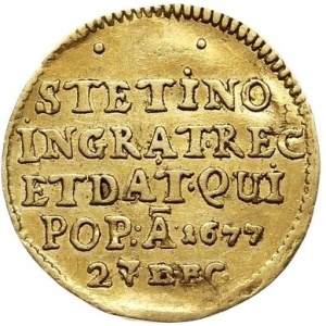 Реверс монеты Пруссия, ½ дуката, 1677, Завоевание Штеттина