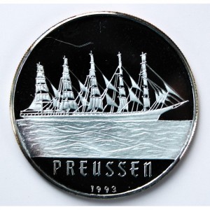 Реверс монеты Пруссия, 1000 франков, 1993, Парусник "Пруссия"