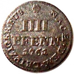 Реверс монеты Брауншвейг-Люнебург, 4 пфеннига, 1761