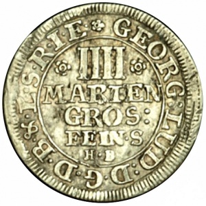 Реверс монеты Брауншвейг-Люнебург, 4 мариенгроша, 1706-1708