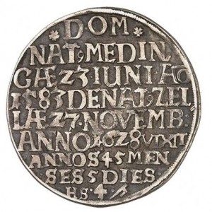 Реверс монеты Брауншвейг-Люнебург, ¼ талера, 1628, Смерть Джона, брата Кристиана