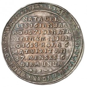 Реверс монеты Брауншвейг-Люнебург, 1 талер, 1658, Смерть Клары, тети Кристиана Луи.