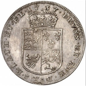 Реверс монеты Брауншвейг-Люнебург, 1 талер, 1730-1751, Голова на аверсе, герб на реверсе