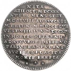 Реверс монеты Брауншвейг-Люнебург, ¼ талера, 1714, Смерть Софии, матери Георга I