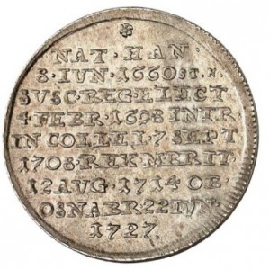 Реверс монеты Брауншвейг-Люнебург, ¼ талера, 1727, Смерть Георга I