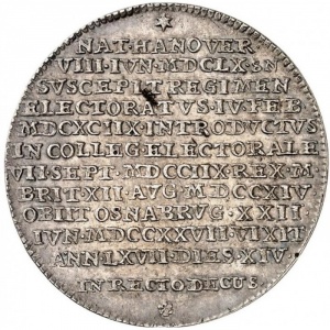 Реверс монеты Брауншвейг-Люнебург, 1 талер, 1727, Смерть Георга I