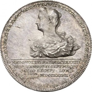 Аверс монеты Брауншвейг-Люнебург, 1 талер, 1737, Смерть Вильгельмины Каролины, жены Георга II