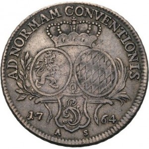 Реверс монеты Курпфальц, 1 талер, 1764, Три овальных щита на реверсе, дата разделена щитами