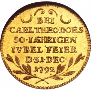 Реверс монеты Курпфальц, 1 дукат, 1792, 50 лет правлению Карла Теодора