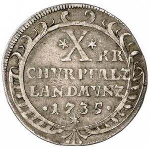 Реверс монеты Курпфальц, 10 крейцеров, 1735