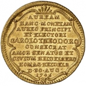 Реверс монеты Курпфальц, 1 дукат, 1746, Дань уважения Гейдельбергу