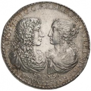 Аверс монеты Курпфальц, 1 талер, 1671, Брак Карла II и Вильгельмины Эрнестины