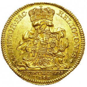 Реверс монеты Саксен-Альтенбург, 1 дукат, 1755, 200 лет Аугсбургскому миру