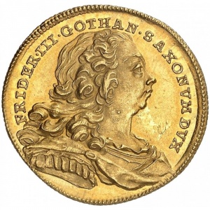 Аверс монеты Саксен-Альтенбург, 2 дуката, 1755, 200 лет Аугсбургскому миру