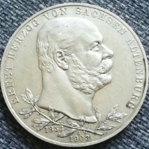 Аверс монеты Саксен-Альтенбург, 5 марок, 1903, 50 лет правлению Эрнста I