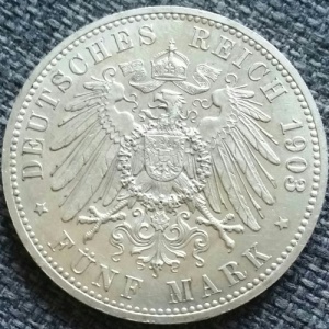 Реверс монеты Саксен-Альтенбург, 5 марок, 1903, 50 лет правлению Эрнста I
