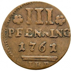 Реверс монеты Город Росток, 3 пфеннига, 1760-1761