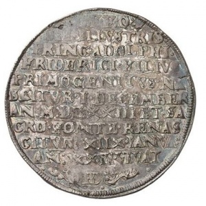 Реверс монеты Город Росток, 1 талер, 1624, Крещение Принца Кристиана