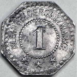 Реверс монеты Город Росток, 1 пфенниг, 1917, Частный выпуск - Магазин мануфактурных товаров. Железо, магнетик